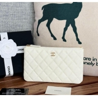 High Quality Chanel Grained Calfskin Classic Zipped Pouch AP1071 White 2024