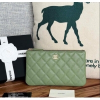 Top Grade Chanel Grained Calfskin Classic Zipped Pouch AP1071 Green 2024