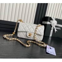 Buy Cheap Chanel Shiny Lambskin Mini Flap Bag with Metal Pearl AS4947 White 2024