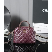 New Stylish Chanel Shiny Lambskin Clutch with Chain and Top Handle AP3354 Burgundy 2024