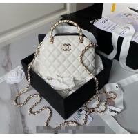 New Design Chanel Shiny Lambskin Clutch with Chain and Top Handle AP3354 White 2024