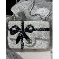 Spot Discount Chanel Sequins Mini Flap bag with Bow 0830 White 2024