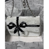 Spot Discount Chanel Sequins Mini Flap bag with Bow 0830 White 2024