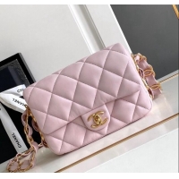 Stylish Chanel Lambskin Mini Flap bag with CC Chain CH083001 Light Pink 2024