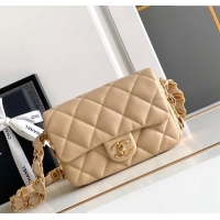 Grade Quality Chanel Lambskin Mini Flap bag with CC Chain CH083001 Beige 2024