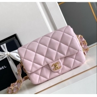 Well Crafted Chanel Lambskin Small Flap bag with CC Chain CH083002 Light Pink 2024