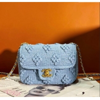 Stylish Grade Chanel Crochet Mini Square Flap Bag 0830 Blue 2024