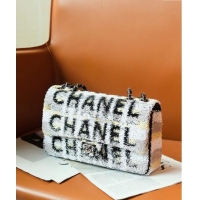 Particularly Recommended Chanel Sequins Logo Medium Flap Bag CH0098 White 2024