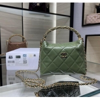 Stylish Discount Chanel Lambskin Clutch with Chain and Top Handle AP4189 Green 2024