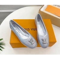 Best Grade Louis Vuitton Shake Flat Ballerinas Flat in Perforated Leather Silver 090510