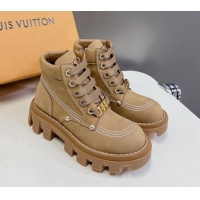 Shop Duplicate Louis Vuitton LV Checker Lace-up Ankle Boots 5cm in Suede Dark Beige 905109