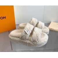 Unique Style Louis Vuitton LV Sunset Platform Comfort Slides Sandal 5cm in Wool White 905117