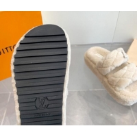 Unique Style Louis Vuitton LV Sunset Platform Comfort Slides Sandal 5cm in Wool White 905117