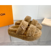 Best Grade Louis Vuitton LV Sunset Platform Comfort Slides Sandal 5cm in Wool Light Brown 905118