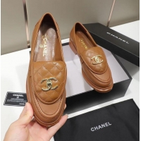 Best Price Chanel Lambskin Loafers with CC Foldover 012133 Brown