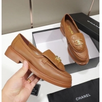 Best Price Chanel Lambskin Loafers with CC Foldover 012133 Brown