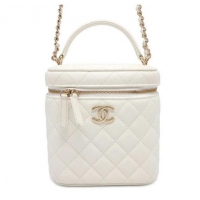 Promotional Chanel Small Vanity Case With Chain In Caviar Leather CH8140 White Light Gold