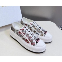 Good Looking Dior Walk'n'Dior Platform Sneakers in White Multicolor Cotton Embroidered with Dior 4 Saisons Été Motif 723