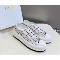 Best Price Dior Walk'n'Dior Platform Sneakers in White Cotton with Embroidered Black and Red Heart Je Vous Adore Motif 7