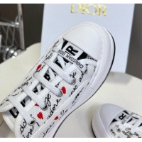 Best Price Dior Walk'n'Dior Platform Sneakers in White Cotton with Embroidered Black and Red Heart Je Vous Adore Motif 7