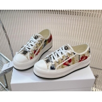 Classic Hot Dior Walk'n'Dior Platform Sneakers 4.5cm in Beige and Red Embroidered Cotton 7230075