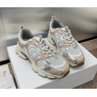 Low Price Dior Chrono Sneakers 4cm in Mesh with Laminated Leather-Effect Panels Rose Beige 7230079