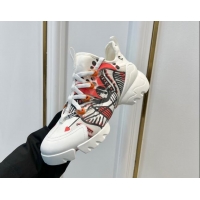 Charming Dior D-Connect Sneakers in Printed Technical Fabric White/Red 7230092