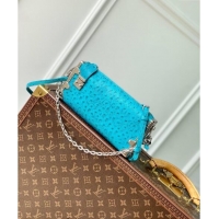 Best Quality Louis Vuitton Slim Trunk Hobo bag in Ostrich Embossed Leather M25445 Pool Blue 2024