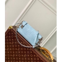 Cheap Grade Louis Vuitton Slim Trunk Hobo bag in Ostrich Embossed Leather M25445 Light Blue 2024