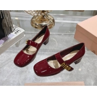 Grade Dior Baby-D Mary Janes Pumps4.5cm in Patent Leather Burgundy 814003