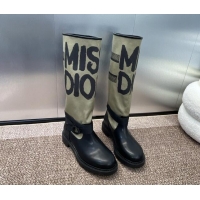 Duplicate Dior Miss Dior D-Major High Boots 3cm in Fabric and Leather Khaki Green 814007