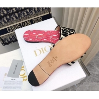 Perfect Dior Dway Flat Slides Sandal in Embroidered Cotton and Miss Dior Allover Motif Pink/Beige 814009