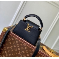 Top Quality Louis Vuitton East West Capucines Mini Bag in Taurillon Leather M24666 Black 2024