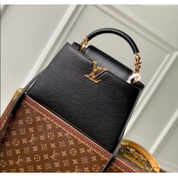 Luxury Cheap Louis Vuitton Capucines MM Bag in Taurillon Leather M23943 Black 2024