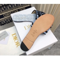 Durable Dior Dway Flat Slides Sandal in Embroidered Cotton and Miss Dior Allover Motif Light Blue 814011