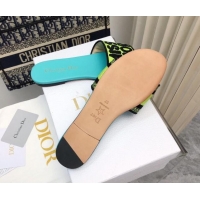 Stylish Dior Dway Flat Slides Sandal in Embroidered Cotton and Miss Dior Motif Green 814014