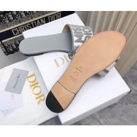 Best Price Dior Dway Flat Slides Sandal in Embroidered Cotton and Miss Dior Motif Grey 814015