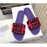 Purchase Dior Dway Flat Slides Sandal in Embroidered Cotton and Miss Dior Motif Pink/Purple 814016