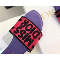 Purchase Dior Dway Flat Slides Sandal in Embroidered Cotton and Miss Dior Motif Pink/Purple 814016