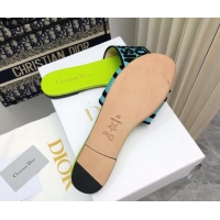 Good Quality Dior Dway Flat Slides Sandal in Embroidered Cotton and Miss Dior Motif Green/Blue 814017