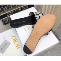 Pretty Style Dior Dway Flat Slides Sandal in Embroidered Cotton and Miss Dior Motif Black 814019