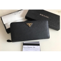 Famous Brand Prada Large Saffiano Leather Wallet 1ML506 Black