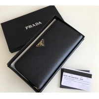 Famous Brand Prada Large Saffiano Leather Wallet 1ML506 Black