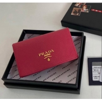 Popular Style Prada Saffiano Leather Card Holder Wallet 1MC122 Dark Pink