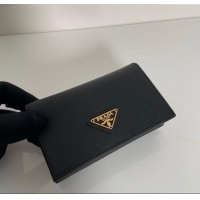 Top Quality Prada Saffiano Leather Card Holder Wallet 1MC122 Black/Gold