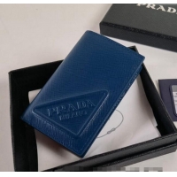 Buy Cheapest Prada Saffiano Leather Card Holder Wallet Black 2MC101 Blue