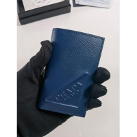 Buy Cheapest Prada Saffiano Leather Card Holder Wallet Black 2MC101 Blue