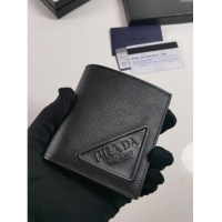 Famous Brand Prada Saffiano Leather Wallet 2MO004 Black