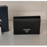 Top Quality Prada Small Saffiano Leather Wallet 1MV021 Black/Silver