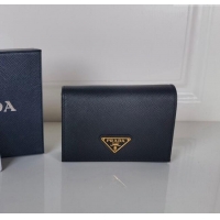 Shop Grade Prada Small Saffiano Leather Wallet 1MV021 Black/Gold